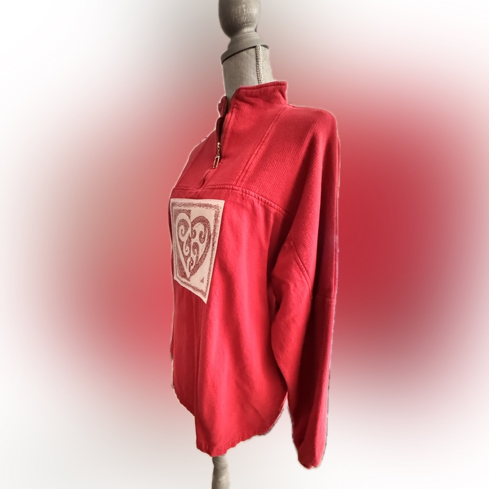 COLDWATER CREEK Red Quarter-Zip firm cotton Sweatshirt Heart Design Good S/M - Picture 3 of 8